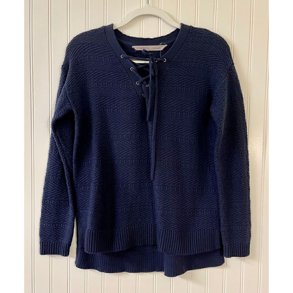 Athleta sweater navy texture knit with tie front XXS